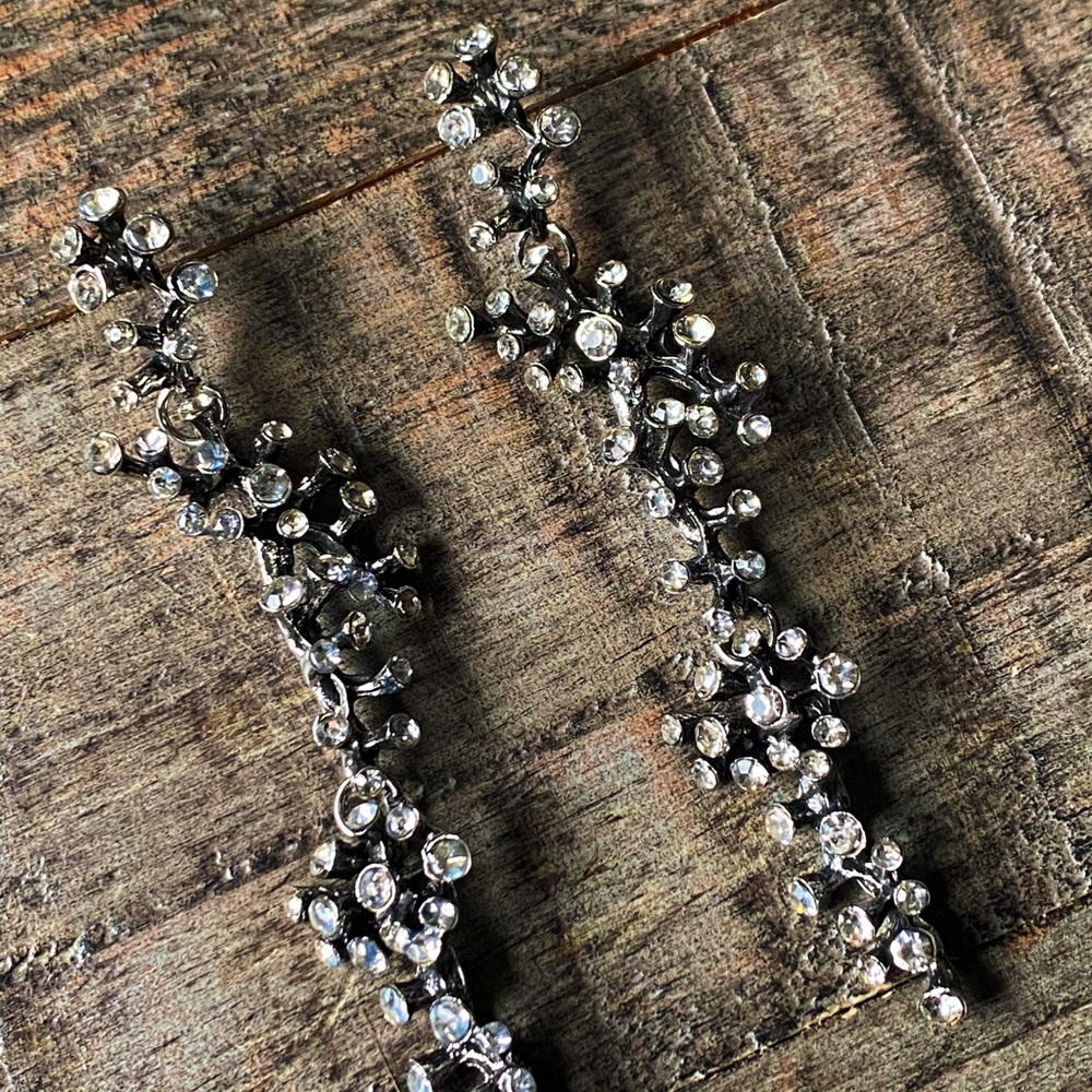 NEW Antique Silver & Rhinestone Branch Earrings